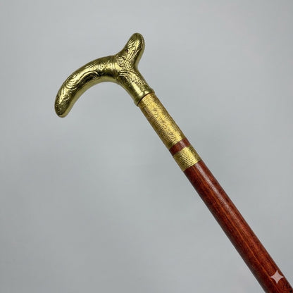 Handmade Royal Brass & Wood Walking Cane – Vintage Golden Handle