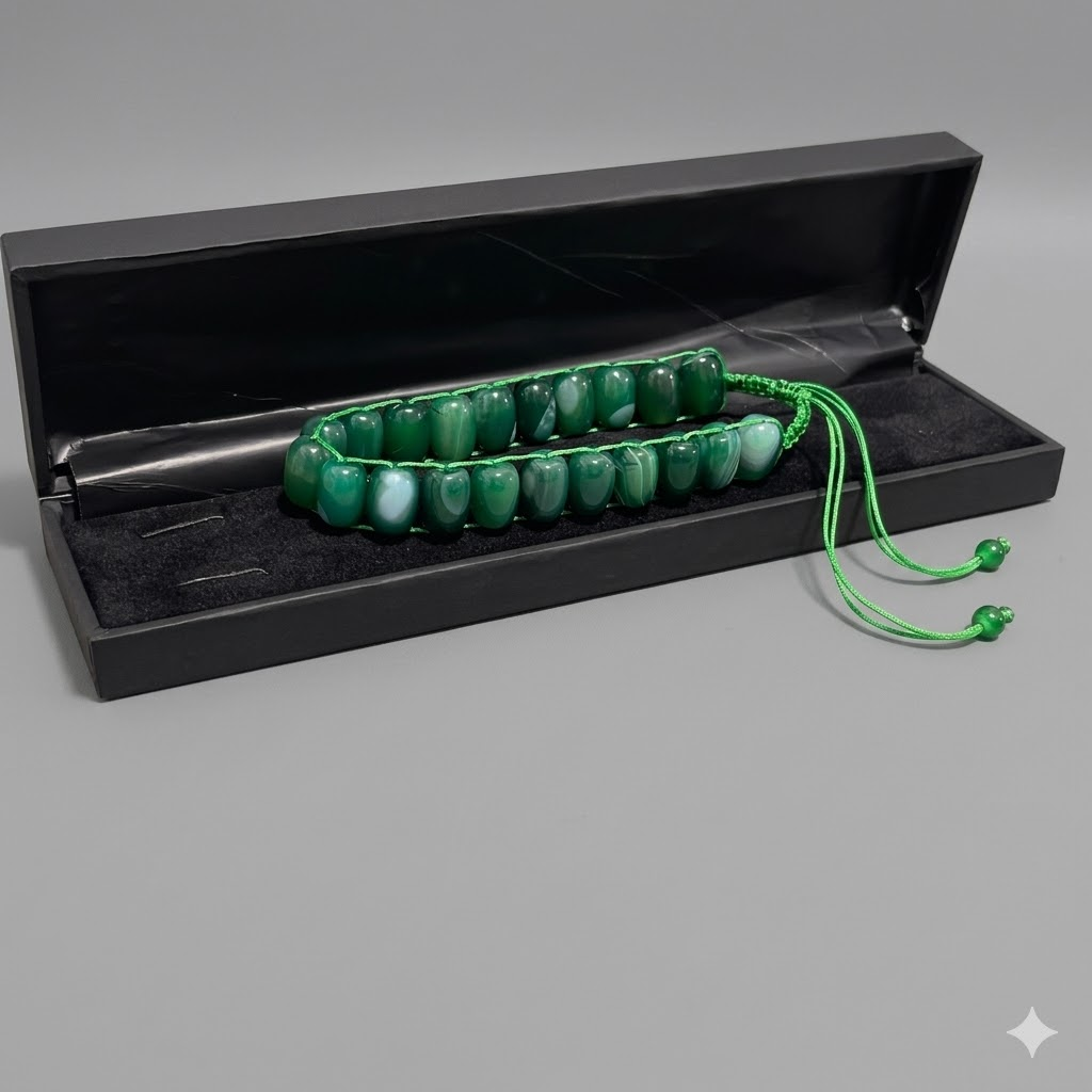 Turkish Round Green  Aqeeq  Stone Tasbeeh 21 Beads