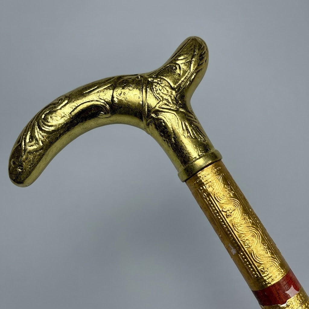 Handmade Royal Brass & Wood Walking Cane – Vintage Golden Handle
