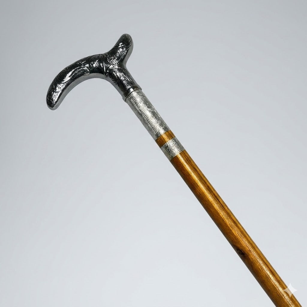 Handmade Royal Brass & Wood Walking Cane – Vintage Silver Handle