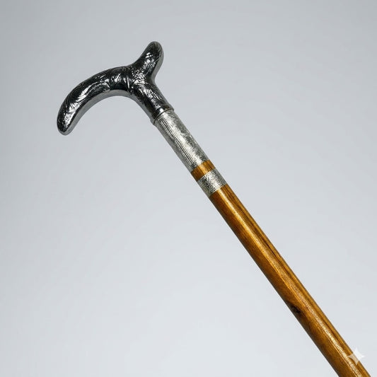 Handmade Royal Brass & Wood Walking Cane – Vintage Silver Handle