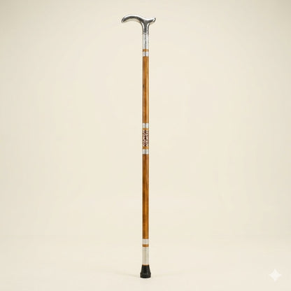 Handmade Royal Brass & Wood Walking Cane – Vintage Silver Handle
