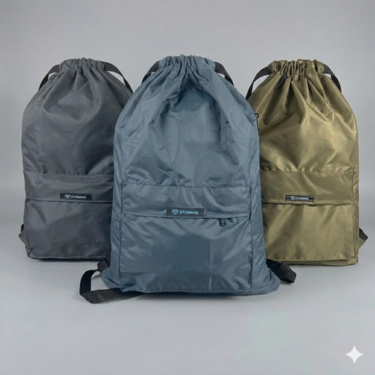 Pack of Three Drawstring Bags – , Waterproof, All-Purpose for Hajj Umrah College/Uni , Gym & Daily Use ( Blueish + Olive Green + Grey)