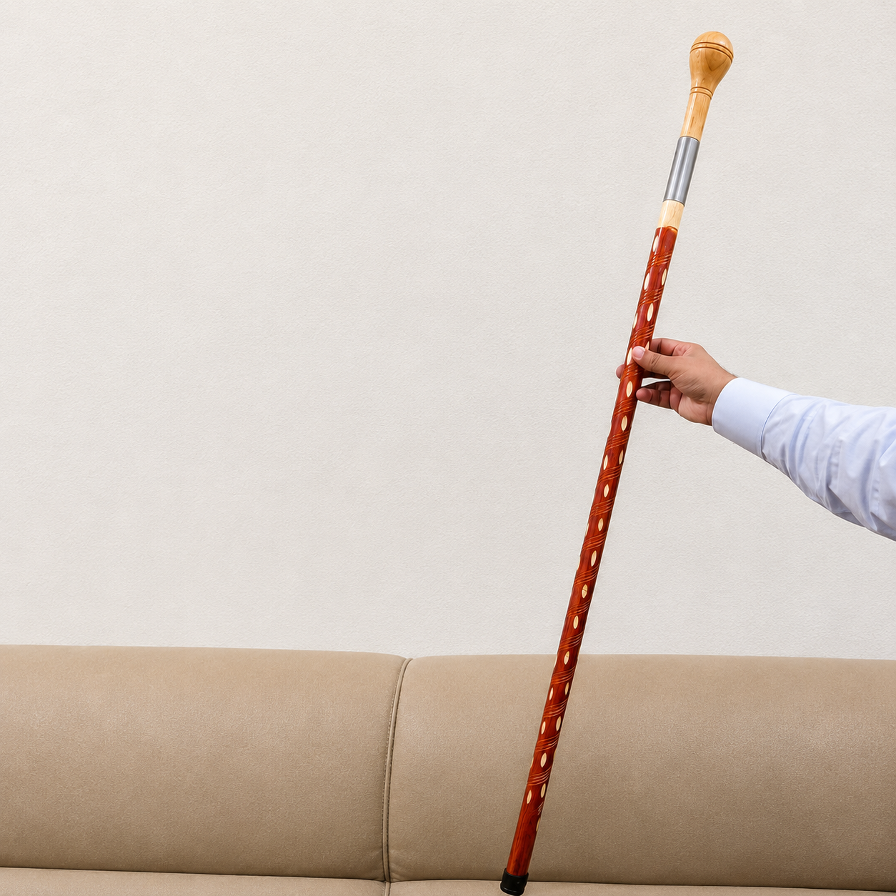Heavy-Duty Wooden Walking Stick with Steel  tube & Ergonomic Handle