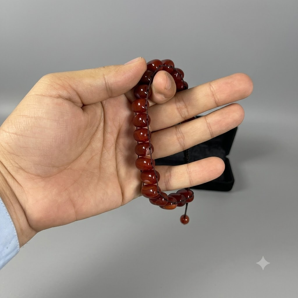 Turkish Round Yamni Red  Aqeeq  Stone Tasbeeh