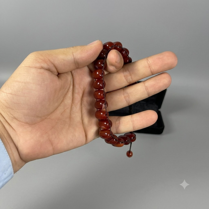 Turkish Round Yamni Red  Aqeeq  Stone Tasbeeh