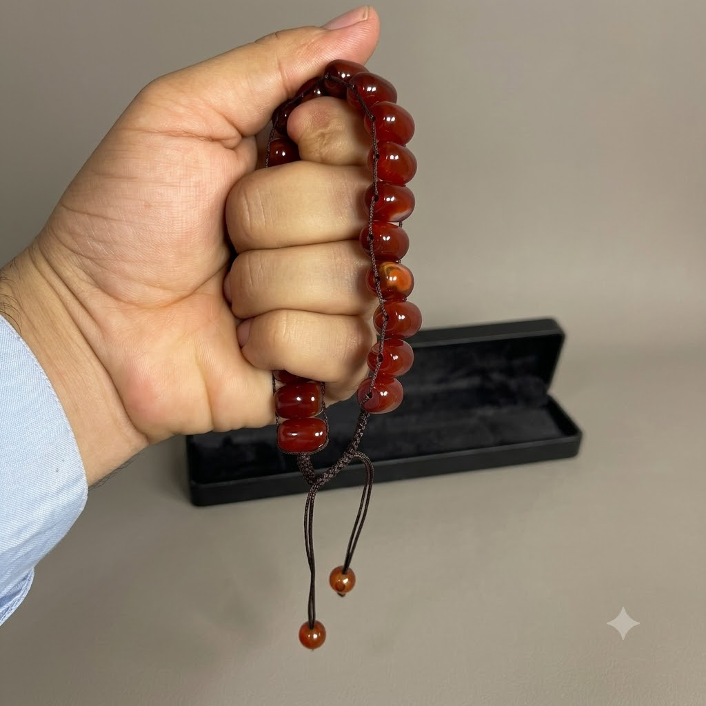 Turkish Round Yamni Red  Aqeeq  Stone Tasbeeh