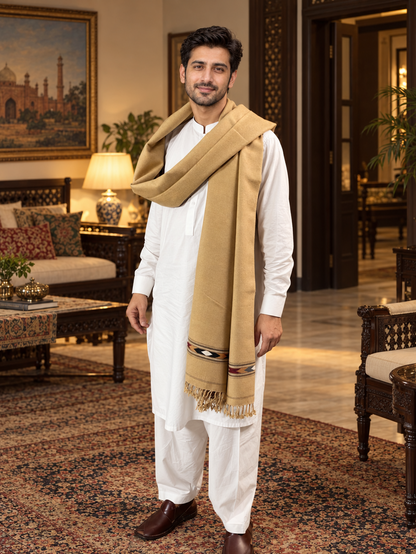 Stonage Sadabahar Swati Kaadi Shawl , Pure and Original Woolen,  Camel Color